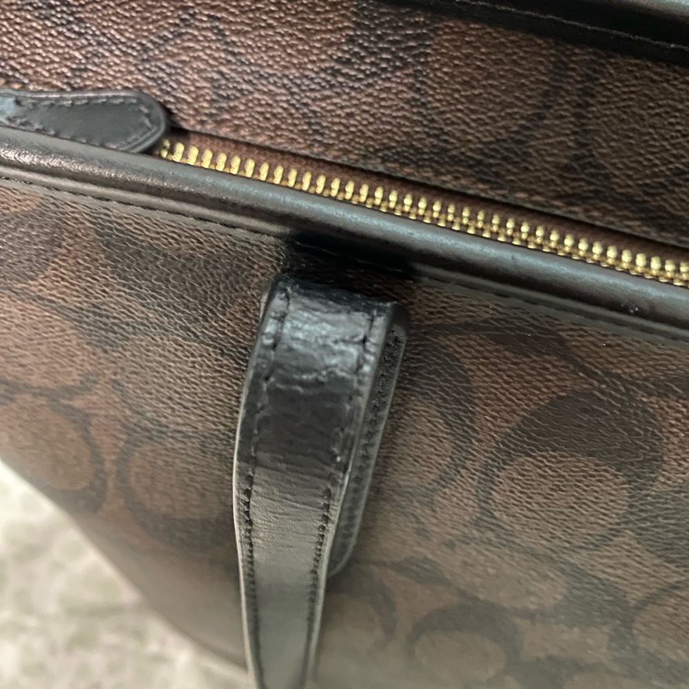 Coach City Zip Tote | Brown & Black Signature Canvas | Leather Trim | GUC - Picture 9 of 13